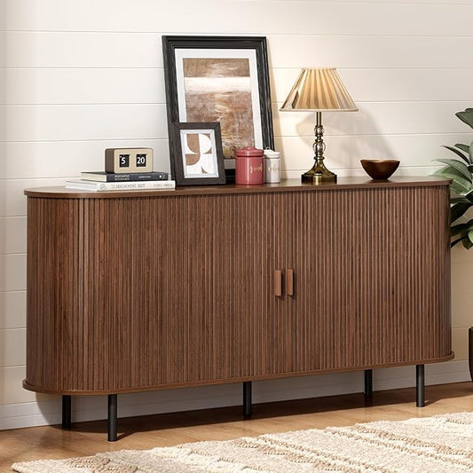 ONBRILL 63" Sideboard Buffet Cabinet with Storage, Storage Cabinet with Sliding Door & Adjustable Shelf, Modern Accent Coffee Bar Console Table for Kitchen, Entryway, Walnut