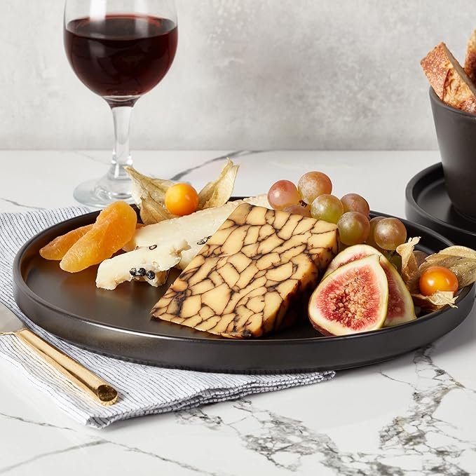 Stone Lain Celina Stoneware 16 Piece Modern Dinnerware Set, Plates and Bowls, Black Matte, Service for 4, Microwave & Dishwasher Safe