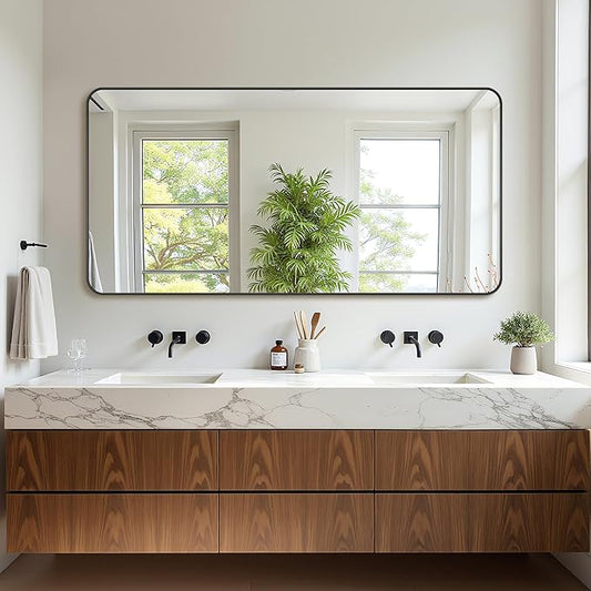 Bathroom Mirrors for Over Sink 60" x 30", Black Metal Frame Rounded Corner Rectangle Wall Mirror, Modern Farmhouse Vanity Mirror(Horizontal/Vertical)
