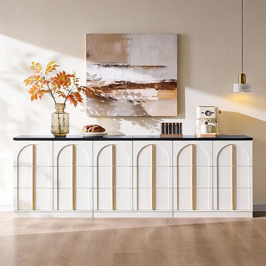 ACCOHOHO Buffet Cabinet with Storage & Arched Doors, 31.5 Inch Wood Sideboard w/Adjustable Shelf, Modern Coffee Bar Tables Accent Cabinets for Living Room,Kitchen or Entryway (White, 3 Piece)