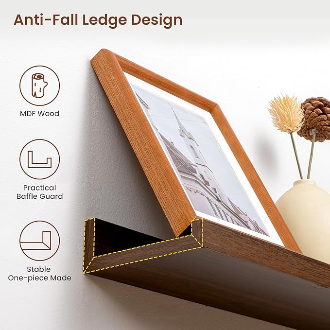 Axeman 30 Inch Floating Shelves | Walnut Picture Ledge Shelf Set of 4 | Rustic Wood Wall Shelves with Lip | 30" Walnut Picture Shelf for Wall with Ledge | Photo Shelves