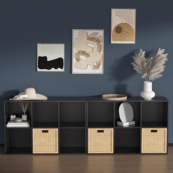 Wooden 6 Cube Storage Organizer with Closed Back Panel,Black Cube Shelf Cubby Storage Organizers with Compartments for Living,Bookshelf,Organizers Easy to Install (Black, 6 Cube)