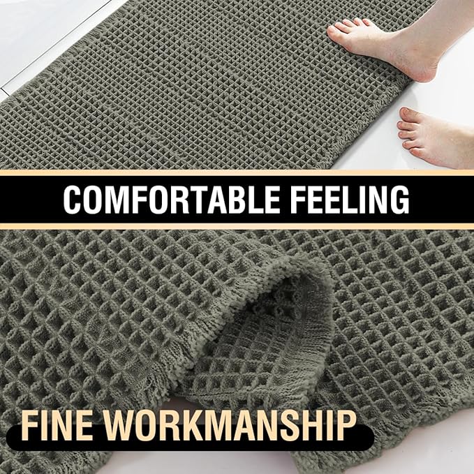 H.VERSAILTEX Waffle Bath Mat Super Absorbent Bathroom Mats Non Slip Bath Rugs for Bathroom Floor Machine Washable Dry Fast Bathroom Rugs for Beside Tub, 24" x 60", Smokey Olive
