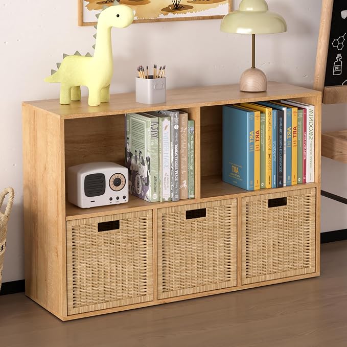 Wooden 5 Cube Storage Organizer with Closed Back Panel,White Cube Shelf Cubby Storage Organizer with Compartments for Living,Bookshelf, Easy to Install (Oak, 5 Cube-11in)
