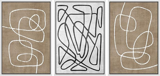 SIGNWIN Framed Canvas Print Wall Art Set Geometric Mid-Century Sketches Graffiti & Street Art Abstract Illustrations Modern Art Decorative Nordic for Living Room, Bedroom, Office - 16"x24"x3 White