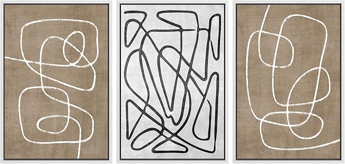 SIGNWIN Framed Canvas Print Wall Art Set Geometric Mid-Century Sketches Graffiti & Street Art Abstract Illustrations Modern Art Decorative Nordic for Living Room, Bedroom, Office - 24"x36"x3 White
