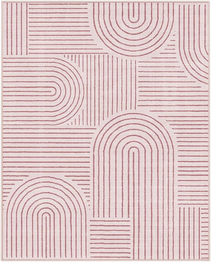 Lahome Abstract 8x10 Area Rugs, Soft Pink 8x10 Rugs for Living Room Bedroom Girls, Ultra-Thin Non-Shedding Accent Large Carpet for Office Dining Room Darrell (8x10ft,Pink)