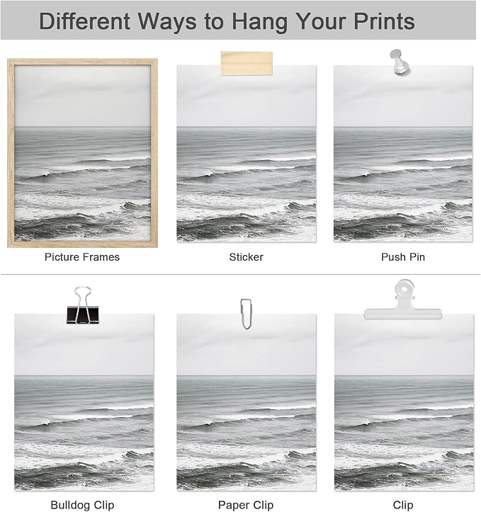 SIGNWIN Poster Bathroom Decor, Wall Art Room Decor Multicolor for Living Room, Bedroom, Office White Minimal Ocean Beach Seashore Coastal Landscapes Nature Wilderness Realism Landscape - 12"x16"x4
