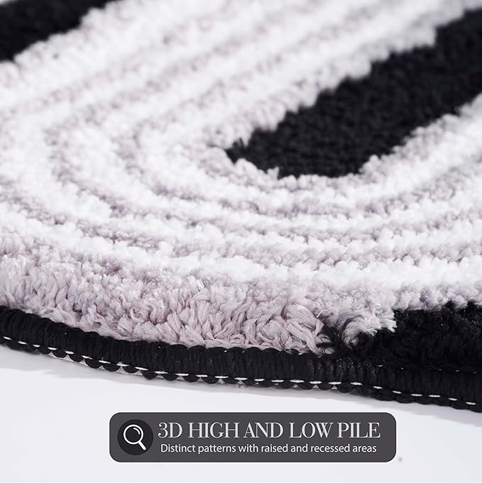 Geometric Design Boho Runner Bathroom Rugs, Long Scalloped Cute Bath Mat Non Slip for Bedroom Kitchen Hallway Laundry Room, Funky Retro Farmhouse Bath Rug Washable, Black/Grey, 51"x20"