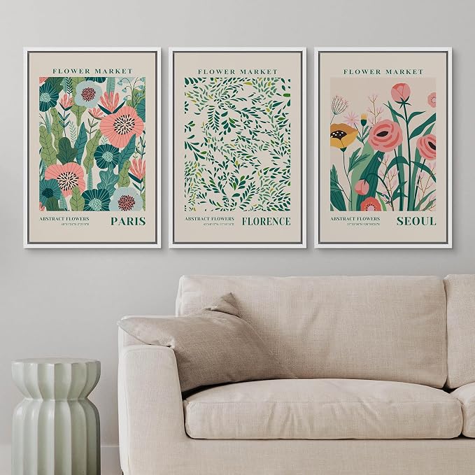 wall26 Framed Canvas Print Wall Art Set Watercolor Pastel Vibrant Flower Market Prints Nature Wilderness Illustrations Modern Art Decorative Floral Botanical Minimal for Bedroom - 16"x24"x3 White