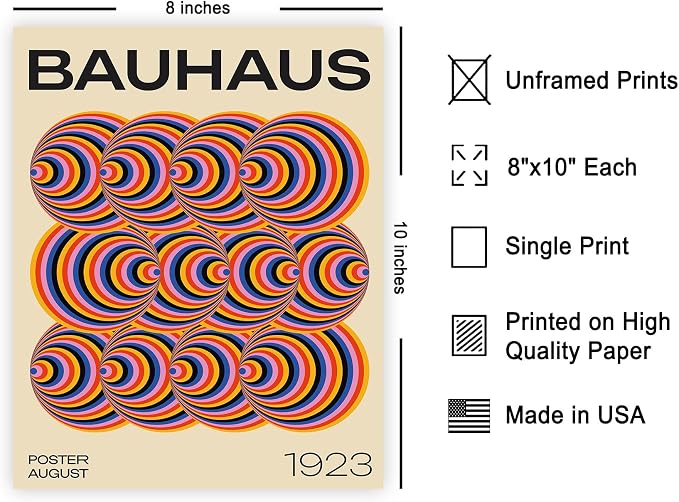 Poster Master Bauhaus Poster - Abstract Spiral Print - Geometric ART - Rainbow ART - Psychedelic Style - Chic Boho - Mid Century Modern - Living Room or Bedroom Decor - 8x10 UNFRAMED Wall Decor