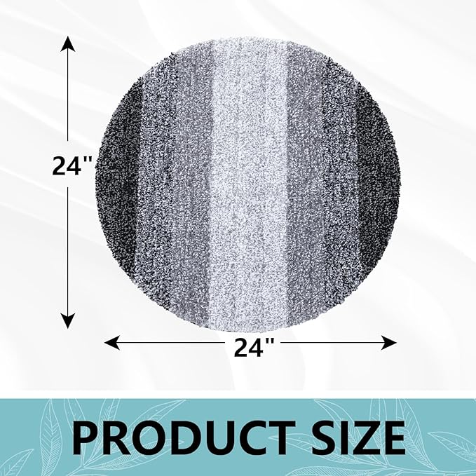 Arotive Microfiber Bathroom Rugs, Shaggy Soft and Absorbent Bath Rug, Non-Slip, Thick Plush Machine Washable Dry Bath Mats for Bathroom, Tub and Shower, 24x24, Black, Round