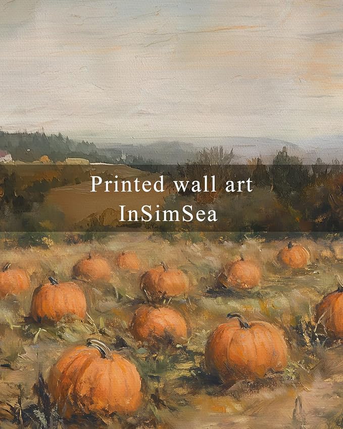 InSimSea Thanksgiving Autumn Fall Pumpkins Wall Art,ChristianFramed Canvas Print, Vintage Aesthetic Farmhouse, Living Room Bedroom Kitchen Farmhouse Landscape Art 12x16in