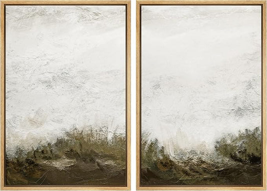 IDEA4WALL Framed Canvas Print Wall Art Set Grunge White Brown Color Field Landscape Abstract Shapes Illustrations Minimalism Decorative for Living Room, Bedroom, Office - 16"x24"x2 Natural