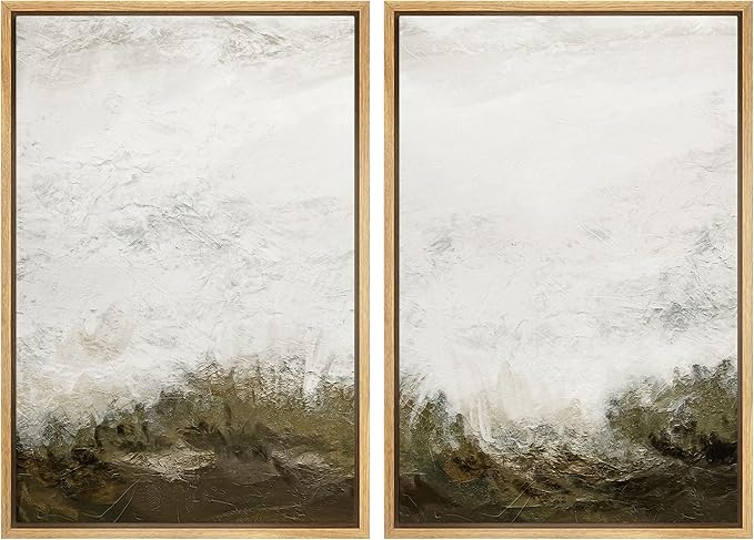 IDEA4WALL Framed Canvas Print Wall Art Set Grunge White Brown Color Field Landscape Abstract Shapes Illustrations Minimalism Decorative for Living Room, Bedroom, Office - 24"x36"x2 Natural