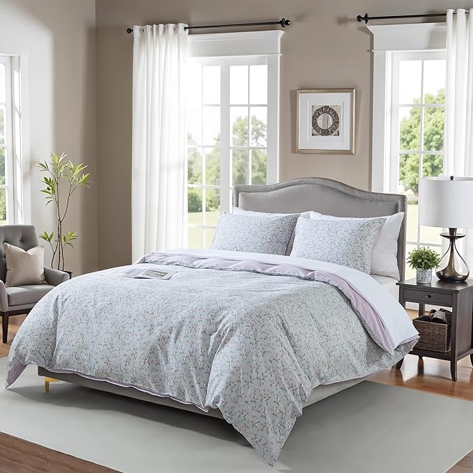 HoneiLife Floral Duvet Cover King - 100% Cotton Comforter Cover, Botanical Bedlinen Set with Zipper Closure & Corner Ties, 3-PC Wildflower Comforter Cover Sets