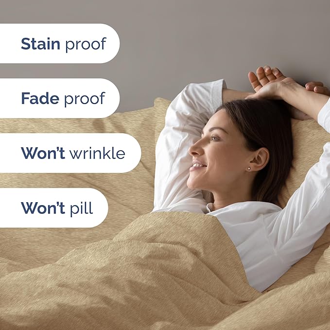 Duvet Cover Queen Size - Extra Soft Queen Size Duvet Cover - Lightweight, Breathable, Easy Care & Fade Free w/Zipper Closures & Ties - 90" x 90" Inches - (Heathered Tan) Comforter Not Included