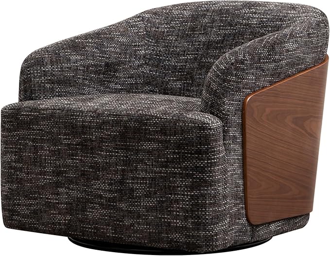 Swivel Accent Chair Linen Swivel Barrel Chair Comfortable Mid Century Modern Chair Upholstered Metal Base Armchair for Living Room Bedroom Office Large Vintage Gray