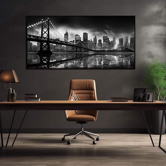 Brooklyn Bridge Wall Art for Living Room Large City Wall Decor for Bedroom Home Office Decor with Black Frames 29 x 58 Inch