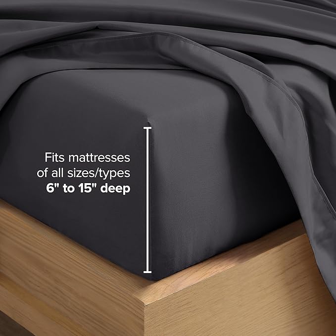 Bare Home Short Queen Sheet Set - 1800 Ultra-Soft Microfiber Bed Sheets - Double Brushed - Deep Pockets - Easy Fit - 4 Piece Set - Bedding Sheets & Pillowcases (Short Queen, Forged Iron Grey)