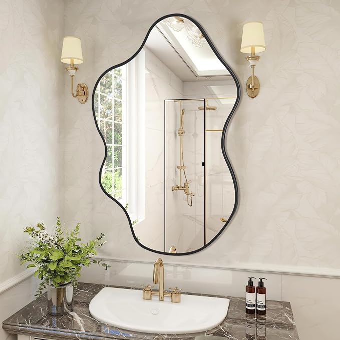 Black Clouds Irregular Wall Mirrors 24''x36'', Clouds Decorative Modern Mirror for Bedroom Bathroom Living Room or Entryway