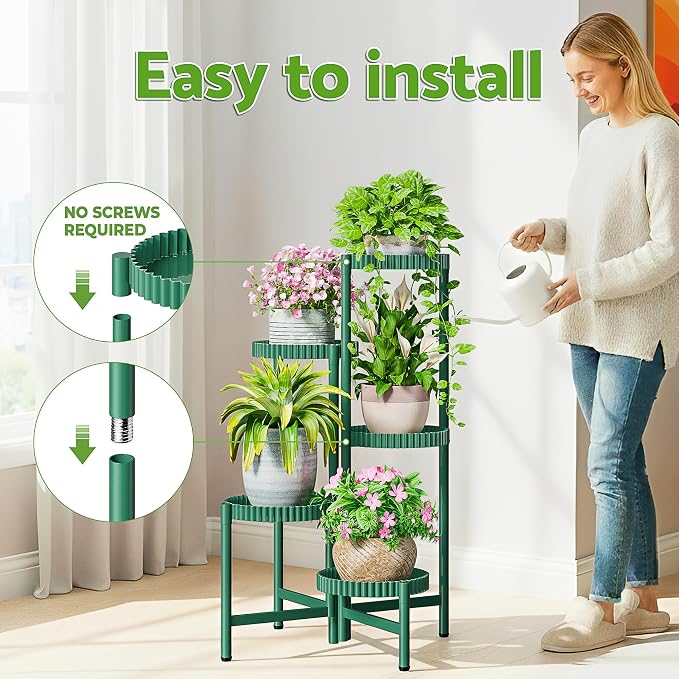 5 Tier Large Plant Stand Indoor, 7.9 Inch Wide Corner Tall Metal Plant Stands Outdoor for Multiple Plants, Folding Tiered Flower Display Holder Rack Shelf -GreenFloroma
