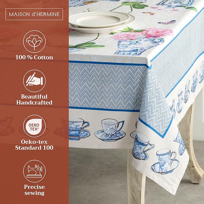 Maison d' Hermine Table Cloth Square Table 100% Cotton 54 x 54 Inches Tablecloth Reusable Decorative for Dining Room Farmhouse Home Valentines Day Decorations Spring Summer - Canton