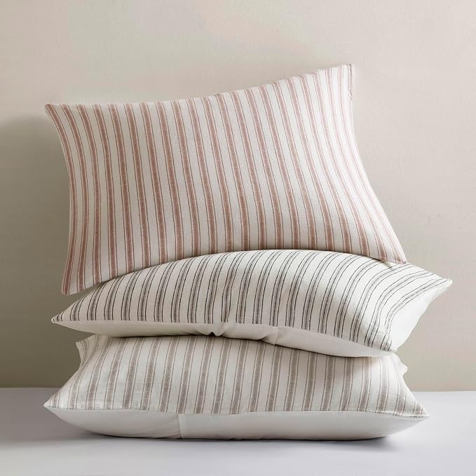 Madison Park Duvet Cover Set for Hot Sleepers - Linen Cotton Rayon Blend, King Size 3 Piece Set with Shams - Lightweight & Breathable Bedding, Grey Striped Design