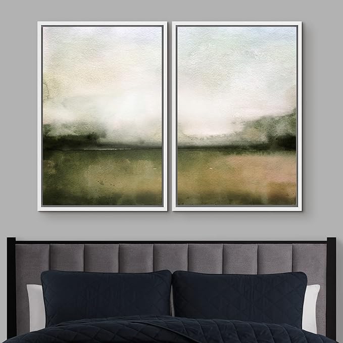 IDEA4WALL Framed Wall Art Print Set Watercolor Brown Ocean Nautical Beach Landscape Wilderness Nature Illustrations Modern Art Boho Graphic Colorful for Living Room, Bedroom, Office - 24"x36"x2 White