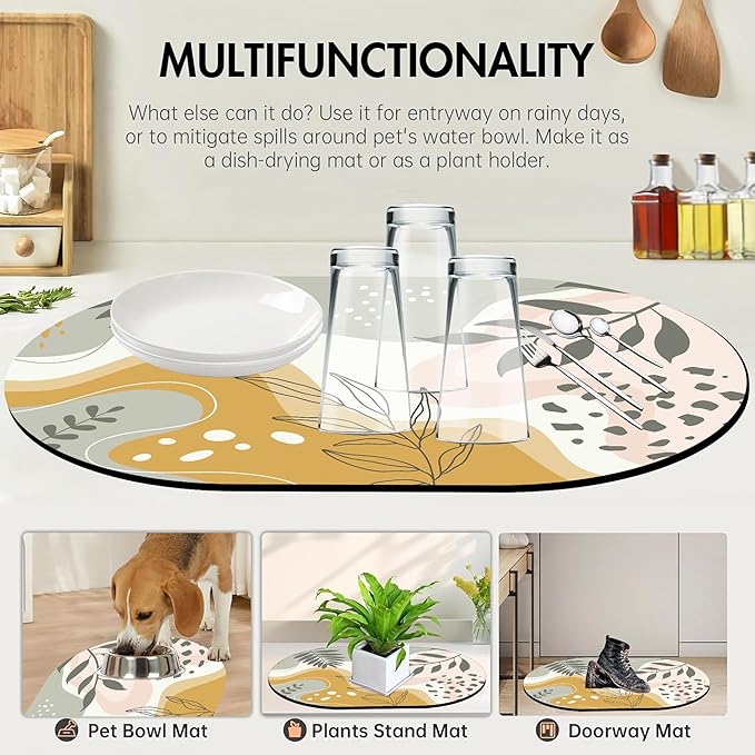 Oval Bath Mat Forest Tropical Leaves Diatomaceous Mud Mats with Rubber Backing Ultra Soft Washable 23.6"×15.7" Quick Dry Thin Bath Rugs for Bathroom Floor Bathtub Vanity Easy Care