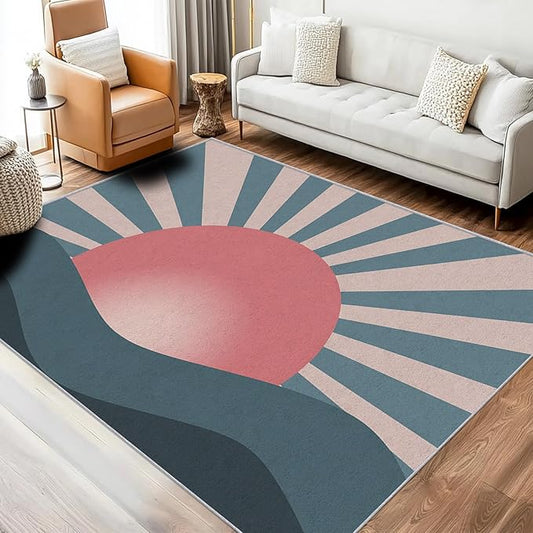 Boho Sun Rugs 5x7, Mid Century Modern Abstract Washable 5 x 7 Area Rug for Living Room, Bedroom, Low Pile Non Slip Stain Resistant Carpet, Mid Century Home Decor Accessories & M865