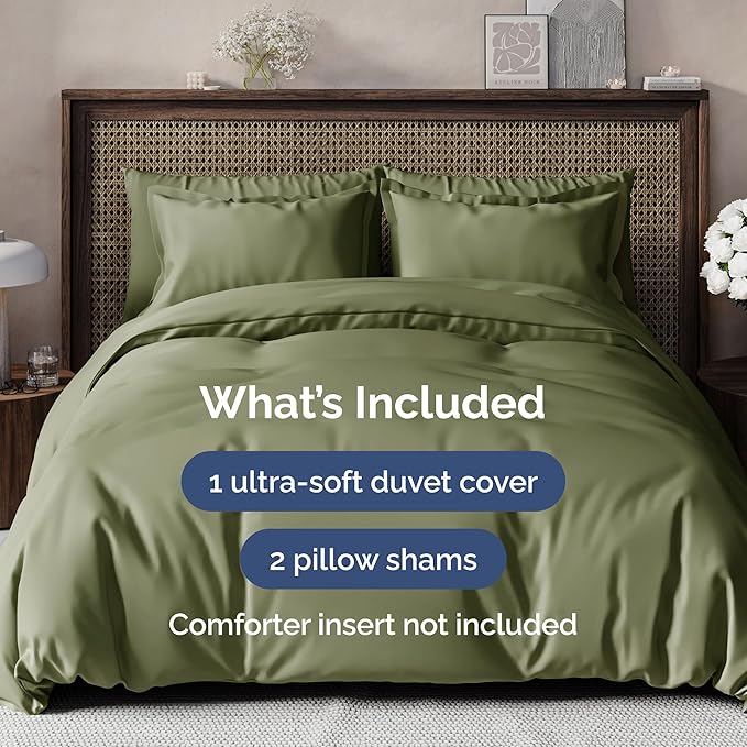 Duvet Cover Full Size - Extra Soft Full Size Duvet Cover - Lightweight, Breathable & Cozy - Easy Care & Fade Free w/Zipper Closures & Ties - 80" x 90" Inches - (Sage Green) Comforter Not Included