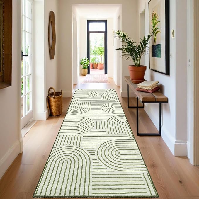 Modern Rug 2x6 Runners for Hallways, Abstract Kitchen Runner Rugs Non Slip Bath Runners, Rainbow Washable Runners Rug for Bedroom, Soft Long Rugs for Entryway Bathroom Laundry Dorm, Green