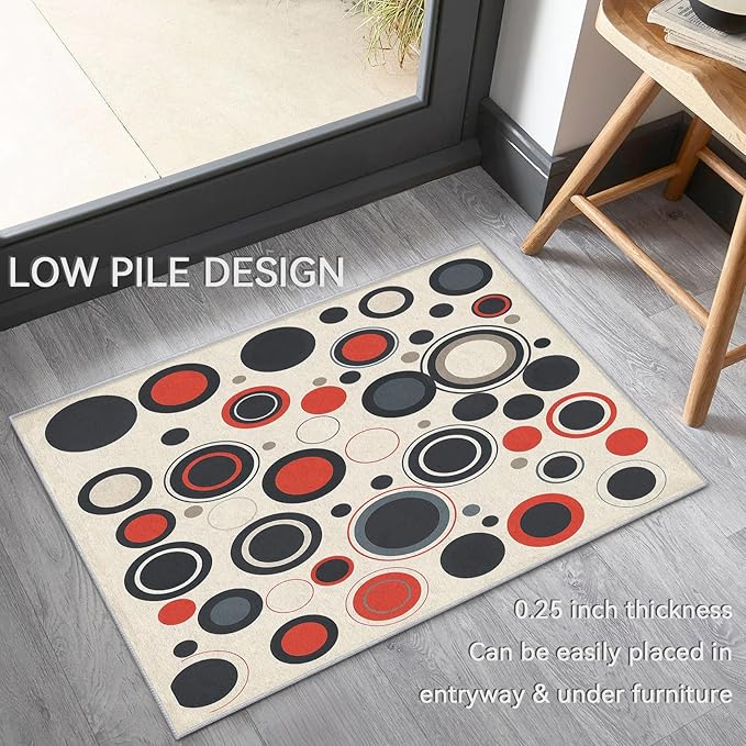 Mid Century Rugs for Living Room 8x8, Retro 50s Colorful Abstract Modern Pattern Design Area Rug, Mid Century Bedroom Decor Carpet, Non Slip, Washable (RG730)