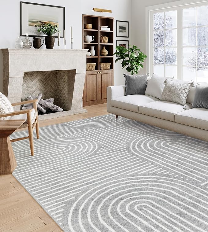 Lahome Abstract Area Rug 6x9, Soft Washable Rug for Living Room Ultra-Thin Non Slip, Modern Grey Rug Throw Carpet for Bedroom Dining Room Office Darrell (6'x9',Gray)