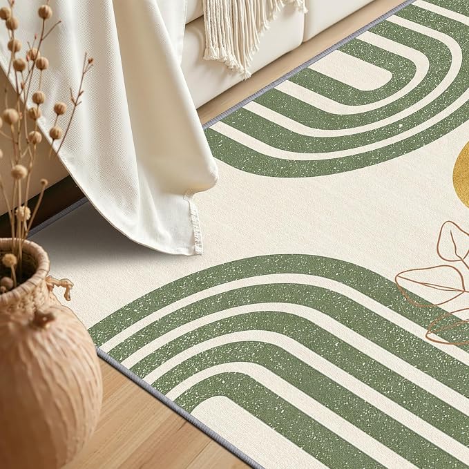 Mid Century Rugs for Living Room - 5x7 Rug, Boho Abstract Living Room Rugs, Mid Century Modern Bedroom Rug, Line Art Carpet, Minimalist Home Decor & Gifts