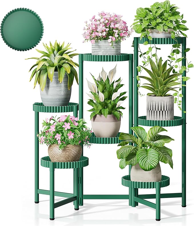 7 Tier Large Plant Stand Indoor, 7.9 Inch Wide Tall Corner Metal Plant Stands Outdoor for Multiple Plants, Folding Tiered Flower Display Holder Rack Shelf for Living Room Balcony Patio - GreenFloroma