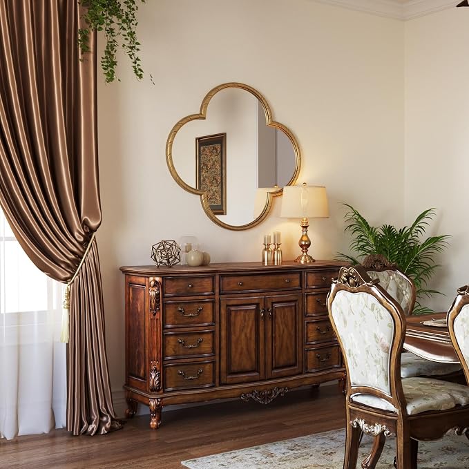Vintage Wall Mirror Decor - 31.5" Large Antique Retro Gold Four-Leaf Clover Mirror with Rope-Like Frame, Wall Decorative Mirrors for Living Room, Bedroom, Fireplace, Bathroom