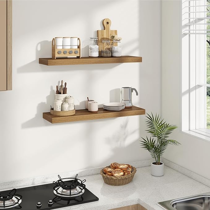 Dreamland 8" Deep Long Floating Shelves, 32 Inches Floating Shelves for Wall Set of 2, Large Display & Storage Shelf, Wall Shelf for Bathroom Bedroom Living Room Kitchen Office, Walnut