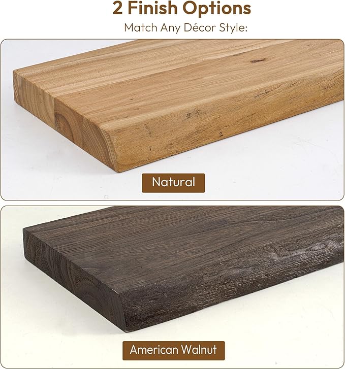 Vivelove Live Edge Floating Shelves for Wall Solid Elm Wood, Rustic Farmhouse Wall Shelf with Invisible Bracket for Living Room Bedroom Bathroom Office Book, 36 Inches - Set of 2 - Natural