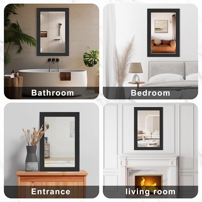 32''x24'' Rustic Wall Mirror for Bathroom Black Wood Frame, Classic Rectangle Mirror Farmhouse Vanity Wall Mirror Decor Living Room, Bedroom, Entryway