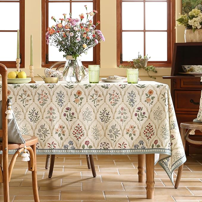 ISAENNE Designer Linen Extra Long Rectangle Tablecloth,Western Colorful Floral Indoor Table Cloth,Wrinkle Resistant Decor Tablecloths for Dining Thanksgiving Kitchen,63"*110"-Serenity B