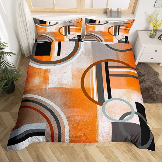 Burnt Orange Duvet Cover Queen 3 Piece,Geometric Black Gray Bedding Set,Watercolor Ombre Oil Painting Comforter Cover,Contemporary Minimalist Artwork Quilt Cover,Soft Microfiber Bedspread Cover