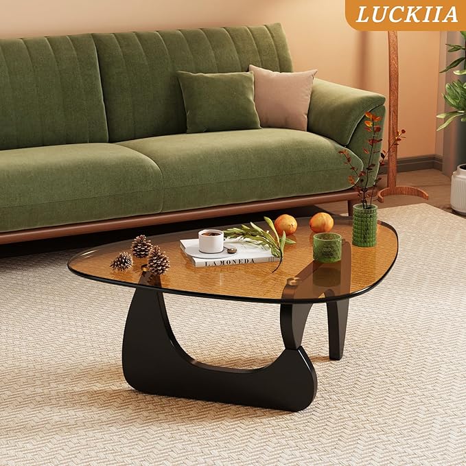 Coffee Tables Glass Small Farmhouse Coffee Table Mid-Century Modern Wood Center Table for Living Room, Black Brown, 32 Inch