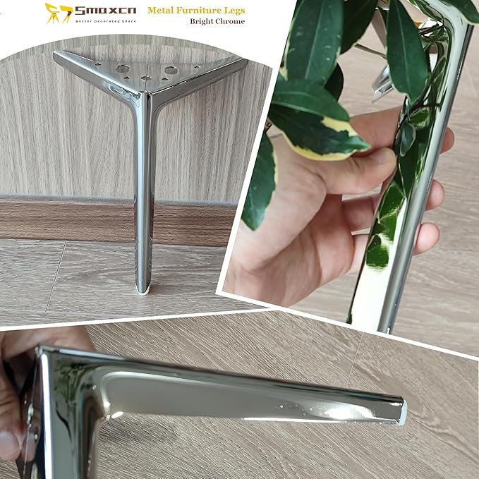7 inch/18cm Shiny Silver Metal Furniture Legs Set of 4, Easy Screw-in Installation, Suitable for Sofas, Dresser, Cabinets & More