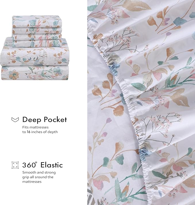RUVANTI 100% Cotton Percale Sheets Split King Size 7 Piece Set, Cooling Bed Sheets for Hot Sleepers, Deep Pocket 16”, Breathable Lightweight & Durable, Crisp Hotel Style Sheets, Radiant