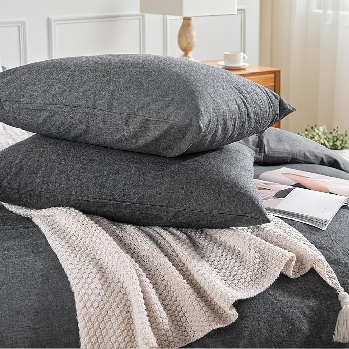 NEXHOME PRO Duvet Cover King 100% Washed Cotton, Heathered Black Breathable, Durable, Textured, Linen Like, Home Bedding Set 104"x90"