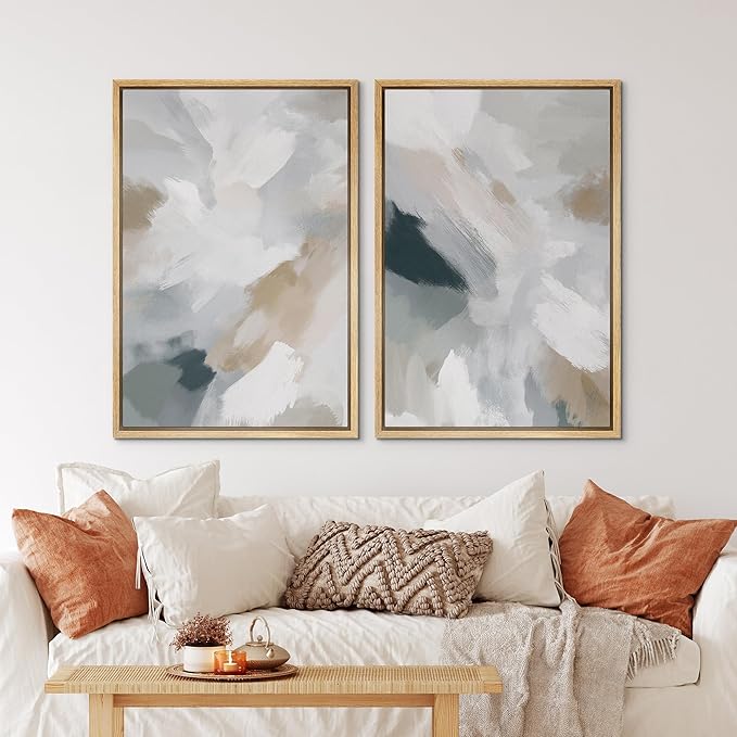IDEA4WALL Framed Canvas Print Wall Art Set Neutral Brushstroke Abstract Modern Minimalist Illustrations Modern Art Decorative Bohemian Calm/Zen for Living Room, Bedroom, Office - 16"x24"x2 Natural