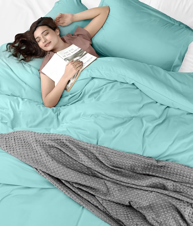 Utopia Bedding Duvet Cover King Size - 3 Piece with Zipper Closure - 1 Comforter Cover 104X90 Inches & 2 Pillow Shams 20X36 Inches (Spa Blue) Comforter Not Included