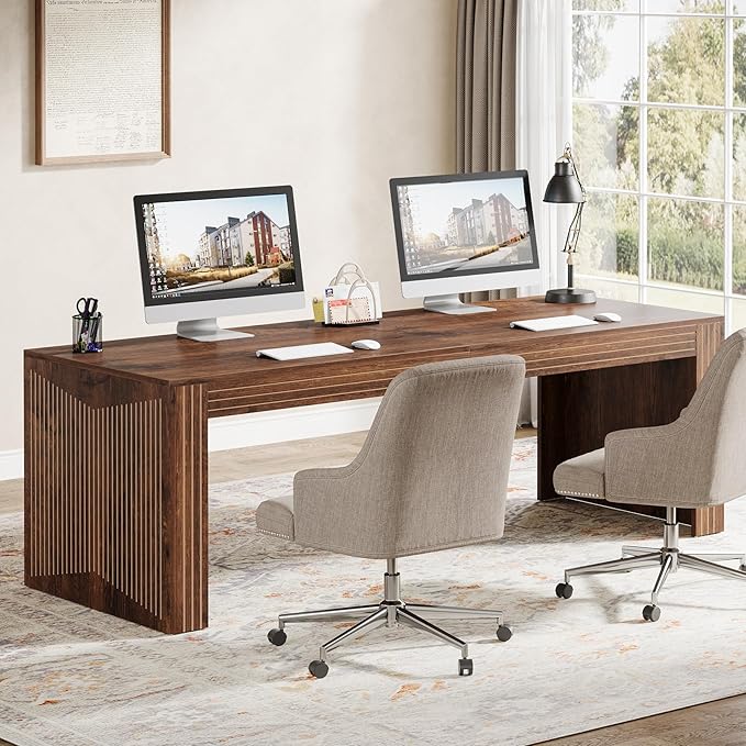 Tribesigns 79-Inch Extra Long Desk, Two Person Double Desk for Home Office, Wooden Long Computer Desk Writing Table for Office, Coffee Brown